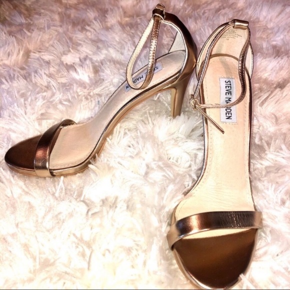 steve madden stecy gold fabric ankle strap heels